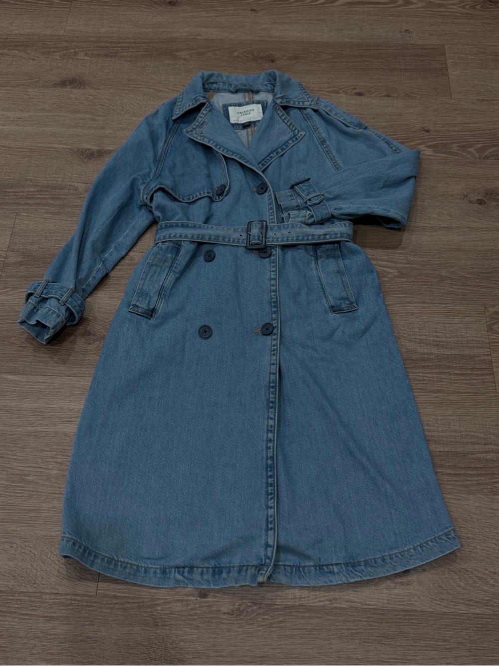 American Eagle Outfitters Denim Trench Coat - Small Blue